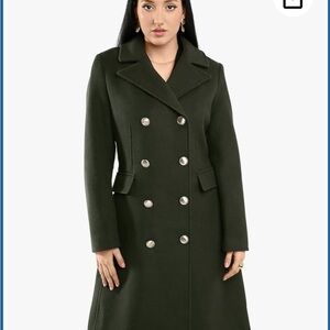 Vince Camuto Dark Olive Double-Breasted Wool Pea Coat